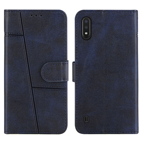 Leather Case Stands Flip Cover Holder Y01X for Samsung Galaxy A01 SM-A015 Blue