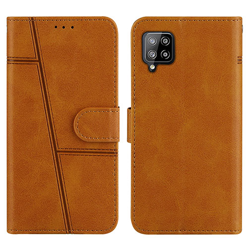 Leather Case Stands Flip Cover Holder Y01X for Samsung Galaxy A42 5G Light Brown