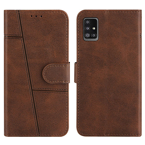 Leather Case Stands Flip Cover Holder Y01X for Samsung Galaxy A51 4G Brown