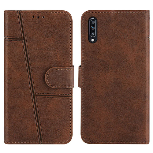 Leather Case Stands Flip Cover Holder Y01X for Samsung Galaxy A70 Brown