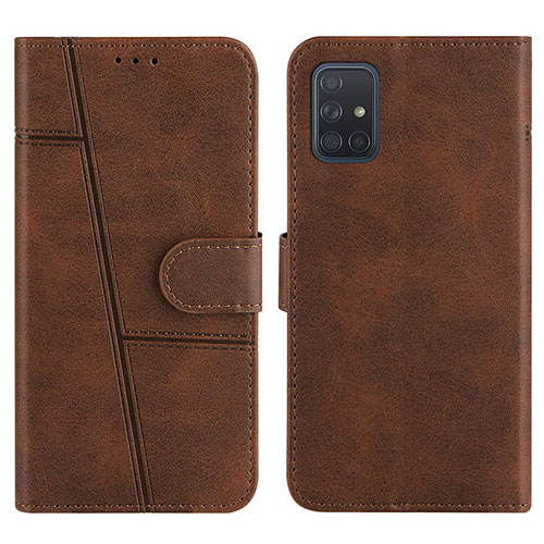 Leather Case Stands Flip Cover Holder Y01X for Samsung Galaxy A71 5G Brown