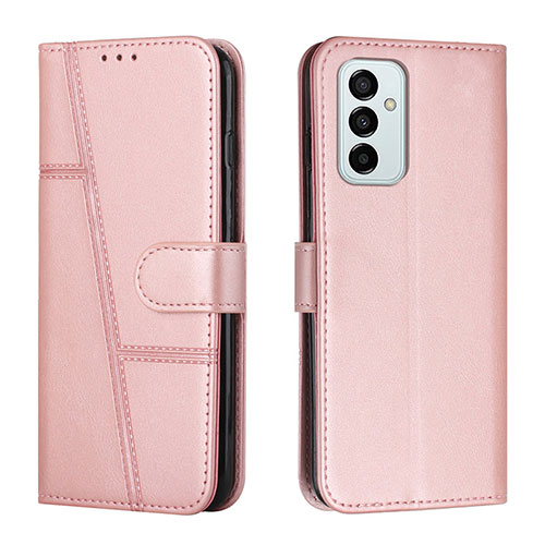 Leather Case Stands Flip Cover Holder Y01X for Samsung Galaxy M23 5G Rose Gold