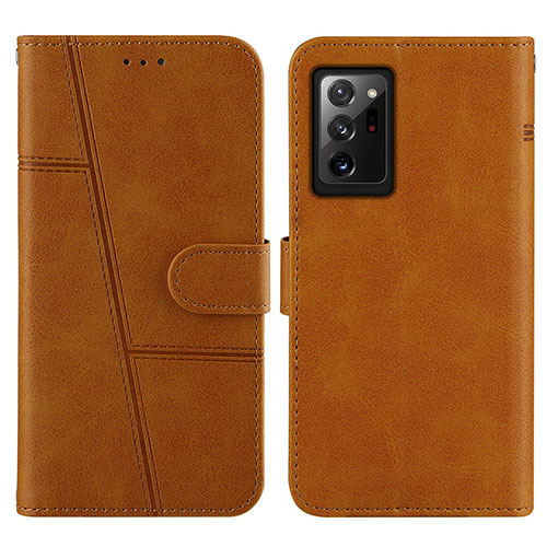 Leather Case Stands Flip Cover Holder Y01X for Samsung Galaxy Note 20 Ultra 5G Light Brown