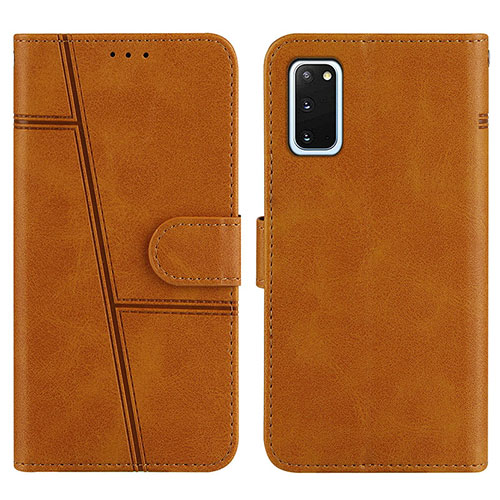 Leather Case Stands Flip Cover Holder Y01X for Samsung Galaxy S20 5G Light Brown