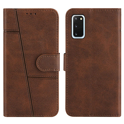 Leather Case Stands Flip Cover Holder Y01X for Samsung Galaxy S20 Brown