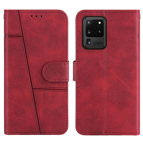 Leather Case Stands Flip Cover Holder Y01X for Samsung Galaxy S20 Ultra 5G Red