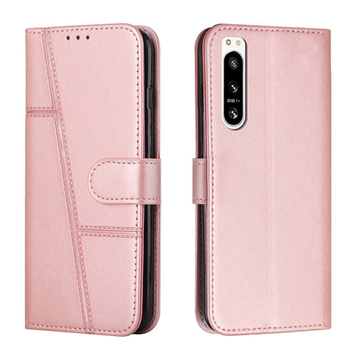 Leather Case Stands Flip Cover Holder Y01X for Sony Xperia 5 IV Rose Gold