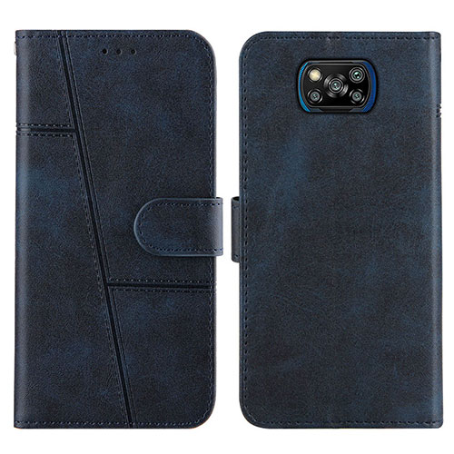 Leather Case Stands Flip Cover Holder Y01X for Xiaomi Poco X3 NFC Blue