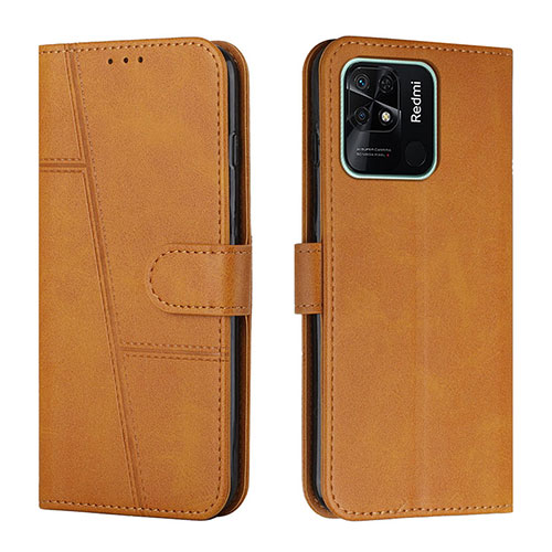 Leather Case Stands Flip Cover Holder Y01X for Xiaomi Redmi 10 Power Light Brown