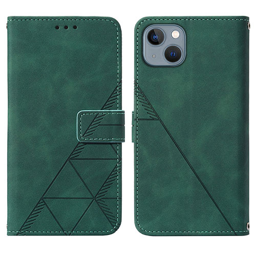 Leather Case Stands Flip Cover Holder Y02B for Apple iPhone 14 Plus Green