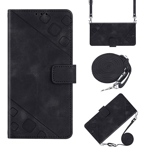 Leather Case Stands Flip Cover Holder Y02B for Motorola Moto E32s Black