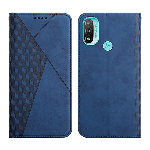 Leather Case Stands Flip Cover Holder Y02X for Motorola Moto E20 Blue