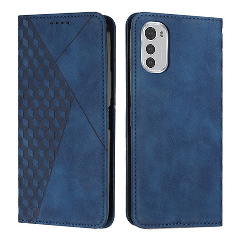 Leather Case Stands Flip Cover Holder Y02X for Motorola Moto E32 Blue