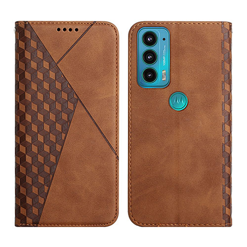 Leather Case Stands Flip Cover Holder Y02X for Motorola Moto Edge Lite 5G Brown