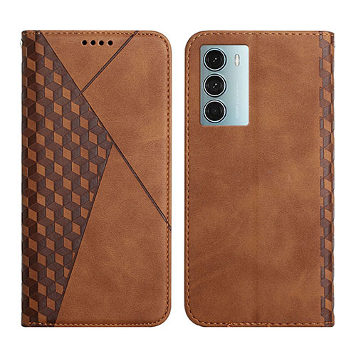 Leather Case Stands Flip Cover Holder Y02X for Motorola Moto G200 5G Brown