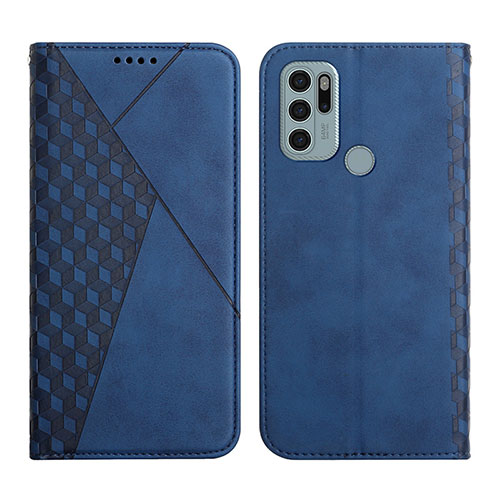 Leather Case Stands Flip Cover Holder Y02X for Motorola Moto G60s Blue