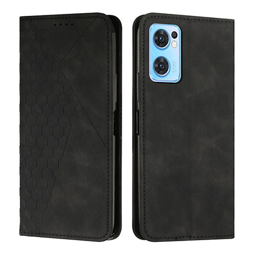Leather Case Stands Flip Cover Holder Y02X for Oppo Reno7 5G Black