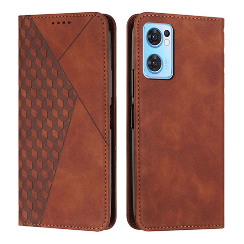 Leather Case Stands Flip Cover Holder Y02X for Oppo Reno7 5G Brown