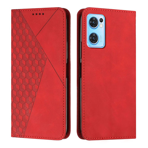 Leather Case Stands Flip Cover Holder Y02X for Oppo Reno7 5G Red