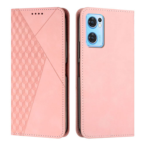 Leather Case Stands Flip Cover Holder Y02X for Oppo Reno7 5G Rose Gold
