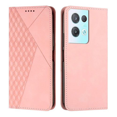 Leather Case Stands Flip Cover Holder Y02X for Oppo Reno8 Pro 5G Rose Gold