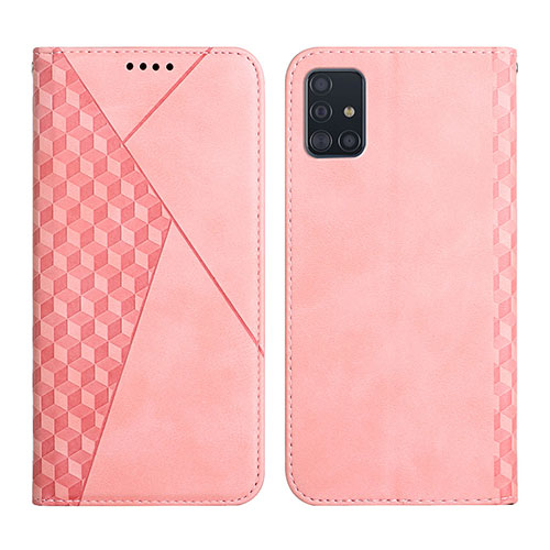 Leather Case Stands Flip Cover Holder Y02X for Samsung Galaxy A71 5G Rose Gold
