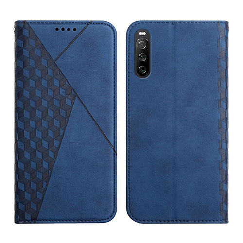 Leather Case Stands Flip Cover Holder Y02X for Sony Xperia 10 III Blue