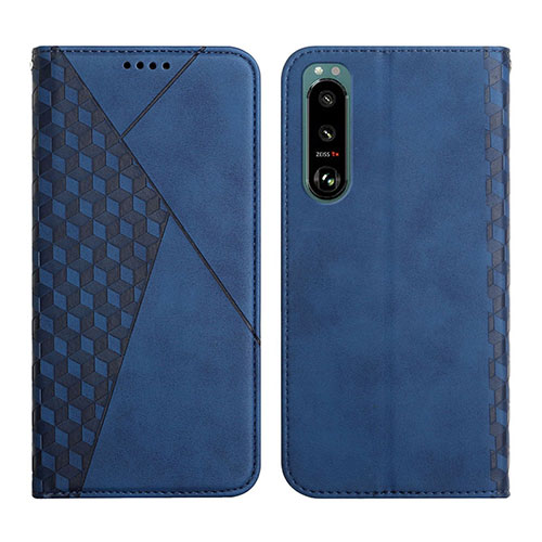 Leather Case Stands Flip Cover Holder Y02X for Sony Xperia 5 III Blue