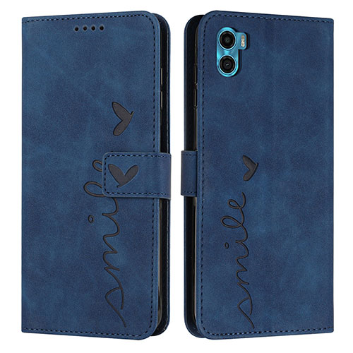 Leather Case Stands Flip Cover Holder Y03X for Motorola Moto E22S Blue