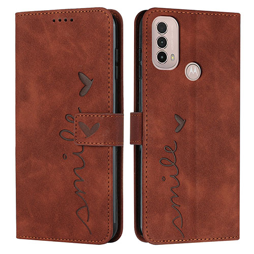 Leather Case Stands Flip Cover Holder Y03X for Motorola Moto E30 Brown