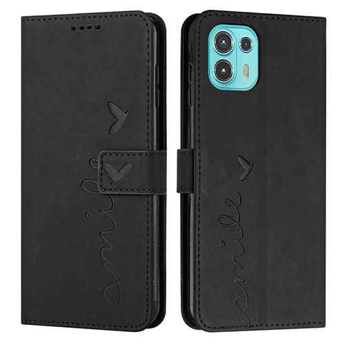 Leather Case Stands Flip Cover Holder Y03X for Motorola Moto Edge 20 Lite 5G Black