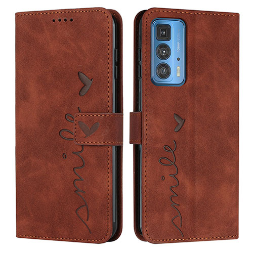 Leather Case Stands Flip Cover Holder Y03X for Motorola Moto Edge 20 Pro 5G Brown