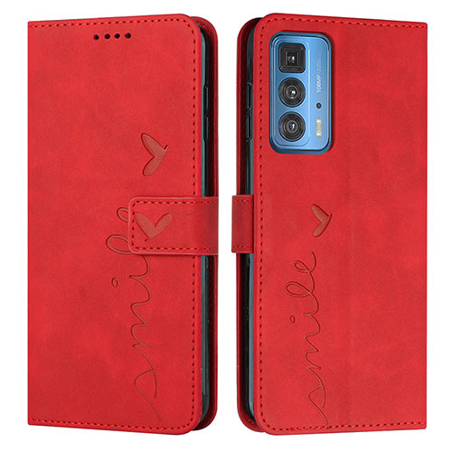 Leather Case Stands Flip Cover Holder Y03X for Motorola Moto Edge 20 Pro 5G Red
