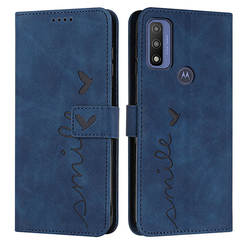 Leather Case Stands Flip Cover Holder Y03X for Motorola Moto G Pure Blue