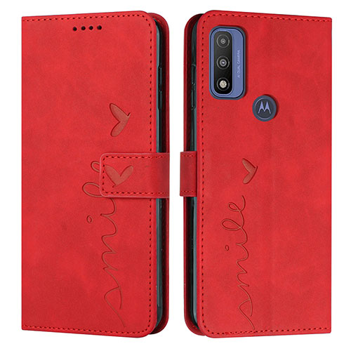 Leather Case Stands Flip Cover Holder Y03X for Motorola Moto G Pure Red