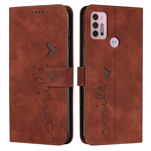 Leather Case Stands Flip Cover Holder Y03X for Motorola Moto G10 Power Brown