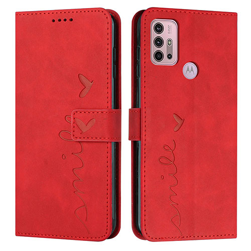 Leather Case Stands Flip Cover Holder Y03X for Motorola Moto G20 Red