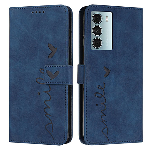 Leather Case Stands Flip Cover Holder Y03X for Motorola Moto G200 5G Blue