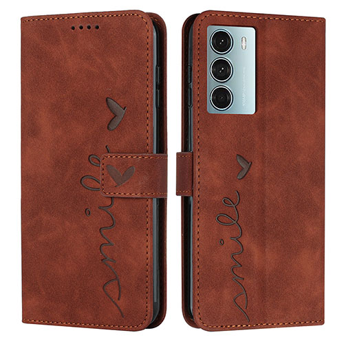 Leather Case Stands Flip Cover Holder Y03X for Motorola Moto G200 5G Brown
