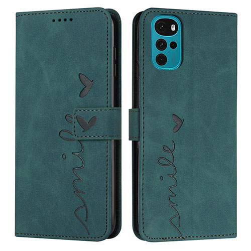 Leather Case Stands Flip Cover Holder Y03X for Motorola Moto G22 Green