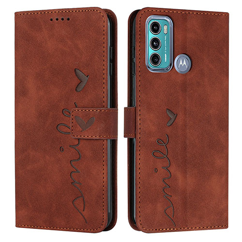 Leather Case Stands Flip Cover Holder Y03X for Motorola Moto G40 Fusion Brown