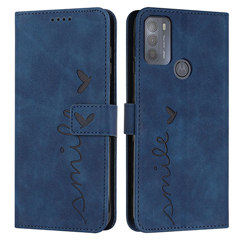 Leather Case Stands Flip Cover Holder Y03X for Motorola Moto G50 Blue