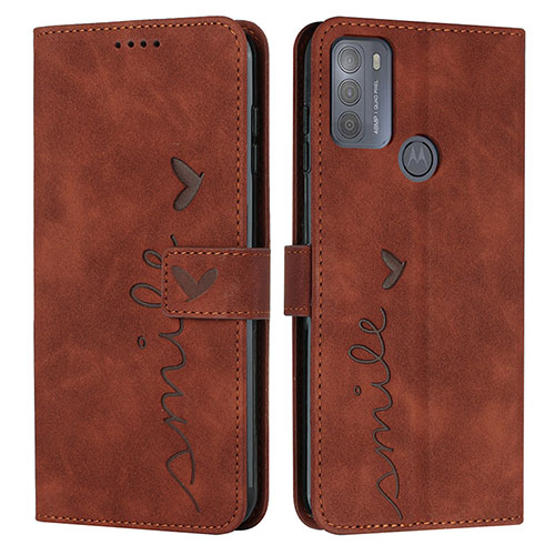 Leather Case Stands Flip Cover Holder Y03X for Motorola Moto G50 Brown