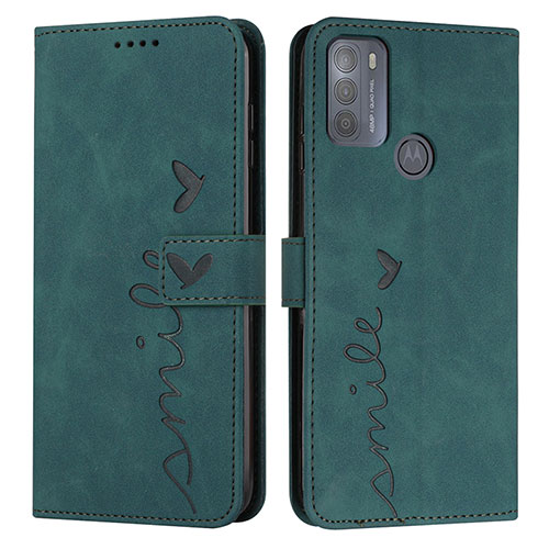 Leather Case Stands Flip Cover Holder Y03X for Motorola Moto G50 Green