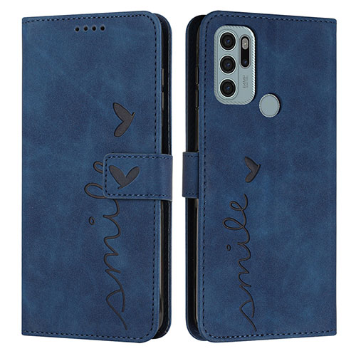 Leather Case Stands Flip Cover Holder Y03X for Motorola Moto G60s Blue