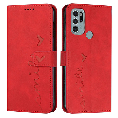 Leather Case Stands Flip Cover Holder Y03X for Motorola Moto G60s Red