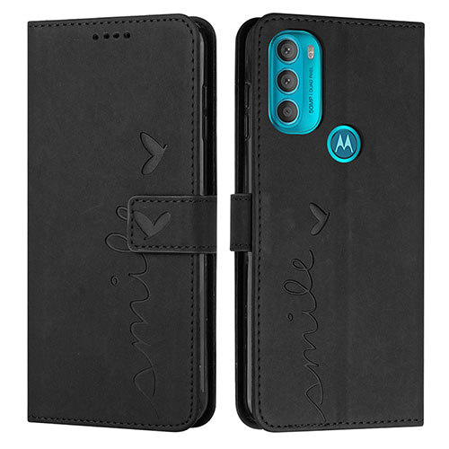 Leather Case Stands Flip Cover Holder Y03X for Motorola Moto G71 5G Black