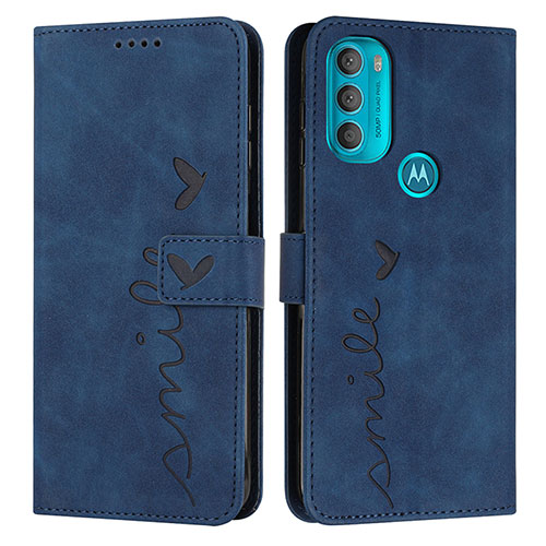 Leather Case Stands Flip Cover Holder Y03X for Motorola Moto G71 5G Blue