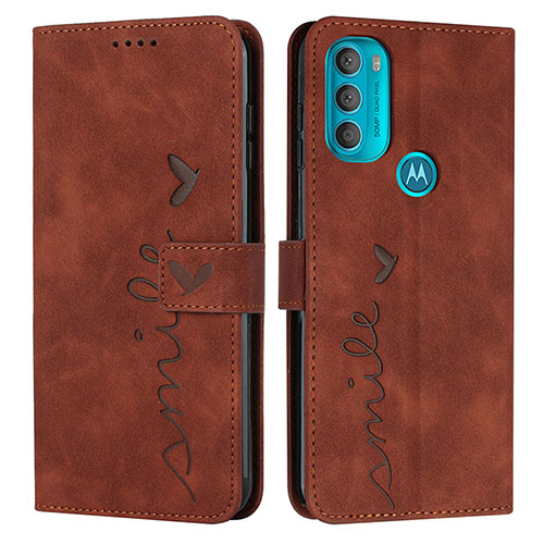 Leather Case Stands Flip Cover Holder Y03X for Motorola Moto G71 5G Brown
