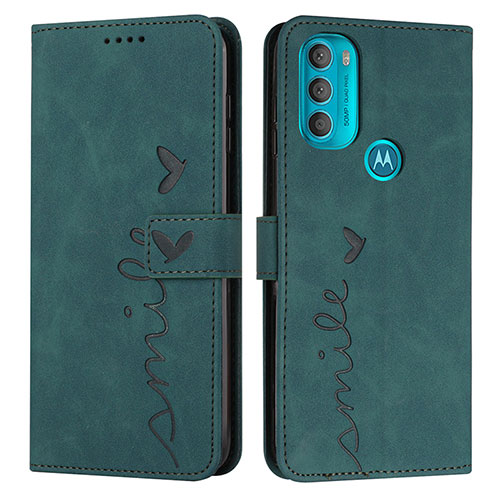 Leather Case Stands Flip Cover Holder Y03X for Motorola Moto G71 5G Green